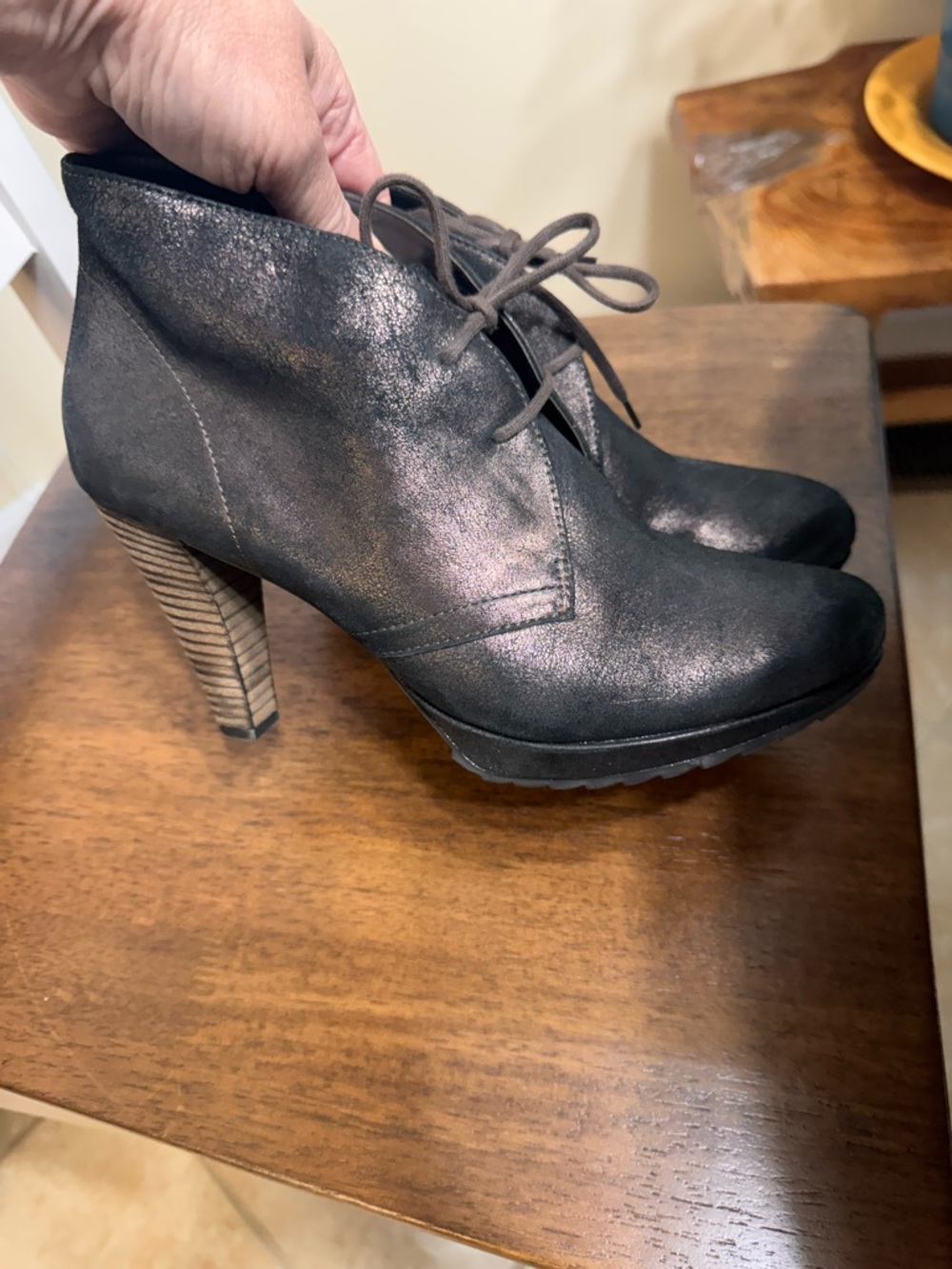 Paul Green Munchen Black Leather Sparkle Lace Up Boots 8.5